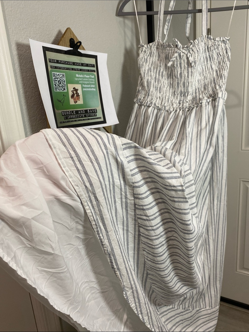 Altar'd State White and Gray Strapless Smocked Midi Dress XL cotton - Picture 7 of 8